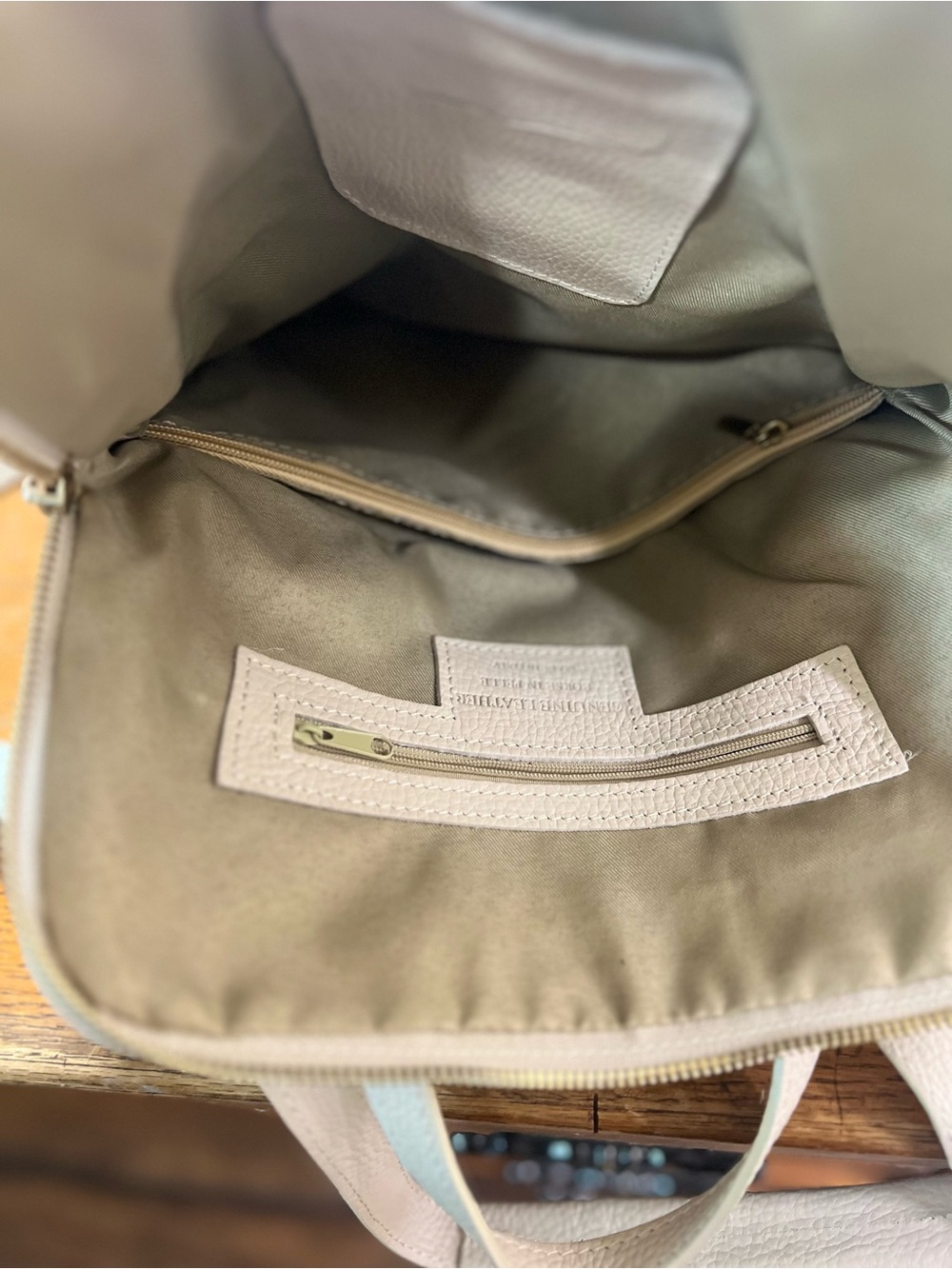 Italian Leather Convertible Backpack Purse White Pebbled Borse In Pelle - Picture 10 of 12